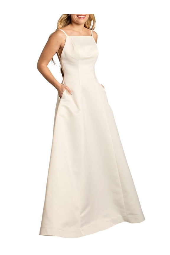 David’s Bridal, The Edit by DB Studio Women's A-Line Open Back Wedding Dress, Full Length, Satin