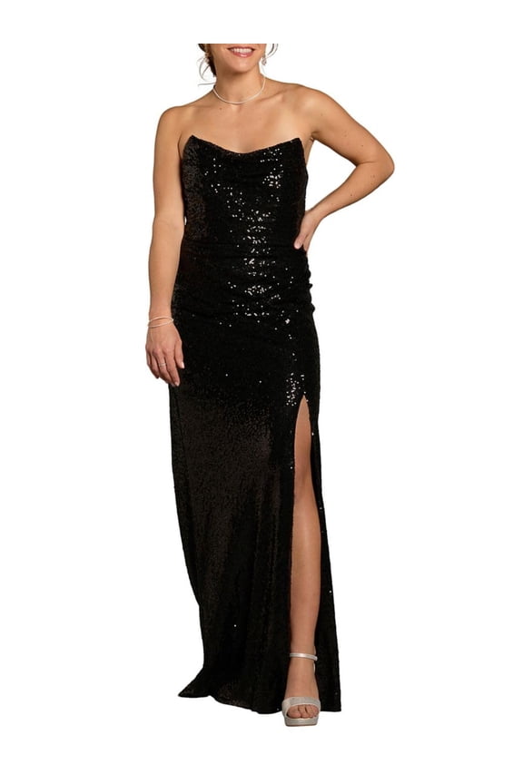 David’s Bridal, The Edit by DB Studio Women's Formal Sculpted Strapless Neckline Sheath Dress, Full Length, Sequin