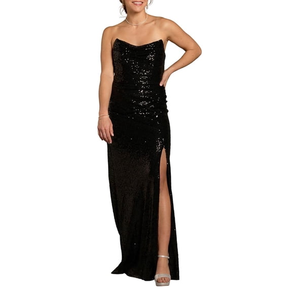 David’s Bridal, The Edit by DB Studio Women's Formal Sculpted Strapless Neckline Sheath Dress, Full Length, Sequin