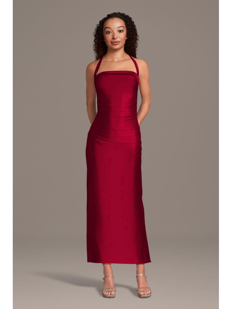 David's Bridal, The Edit by DB Studio Women's Formal Halter Sheath Dress, Short, Sculpting Satin
