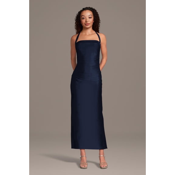 David’s Bridal, The Edit by DB Studio Women's Formal Halter Sheath Dress, Short, Sculpting Satin