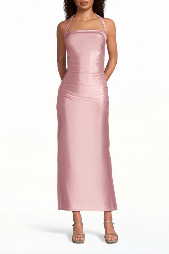 David’s Bridal, The Edit by DB Studio Women's Formal Halter Sheath Dress, Short, Sculpting Satin