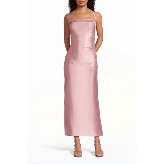 David’s Bridal, The Edit by DB Studio Women's Formal Halter Sheath Dress, Short, Sculpting Satin