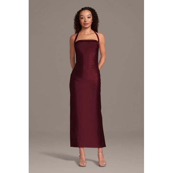 David’s Bridal, The Edit by DB Studio Women's Formal Halter Sheath Dress, Short, Sculpting Satin
