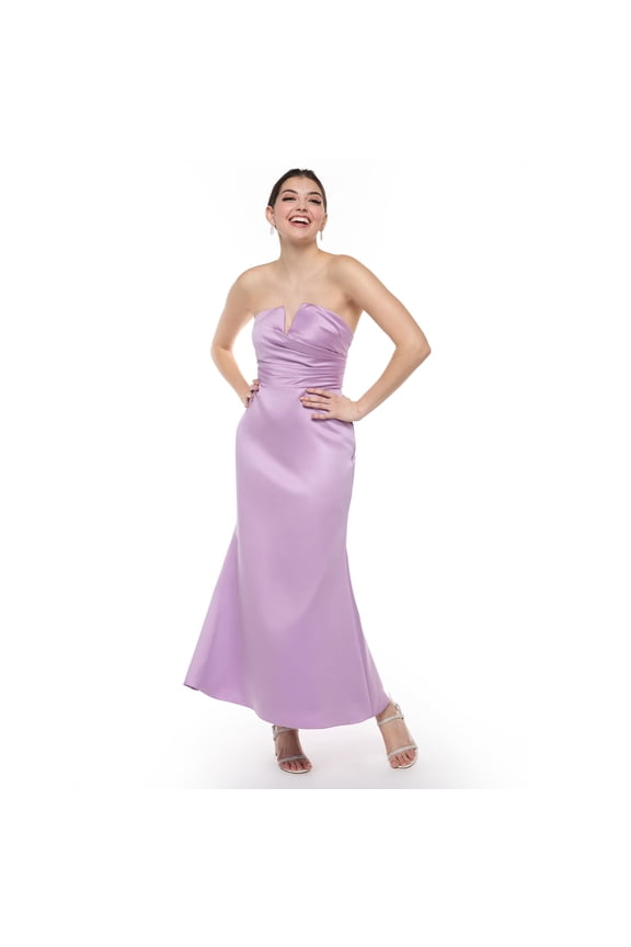 Women's Formal Strapless Notch Neckline Sheath Dress, Ankle Length, Satin