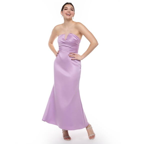 Davidโs Bridal, The Edit by DB Studio Women's Formal Strapless Notch Neckline Sheath Dress, Ankle Length, Satin