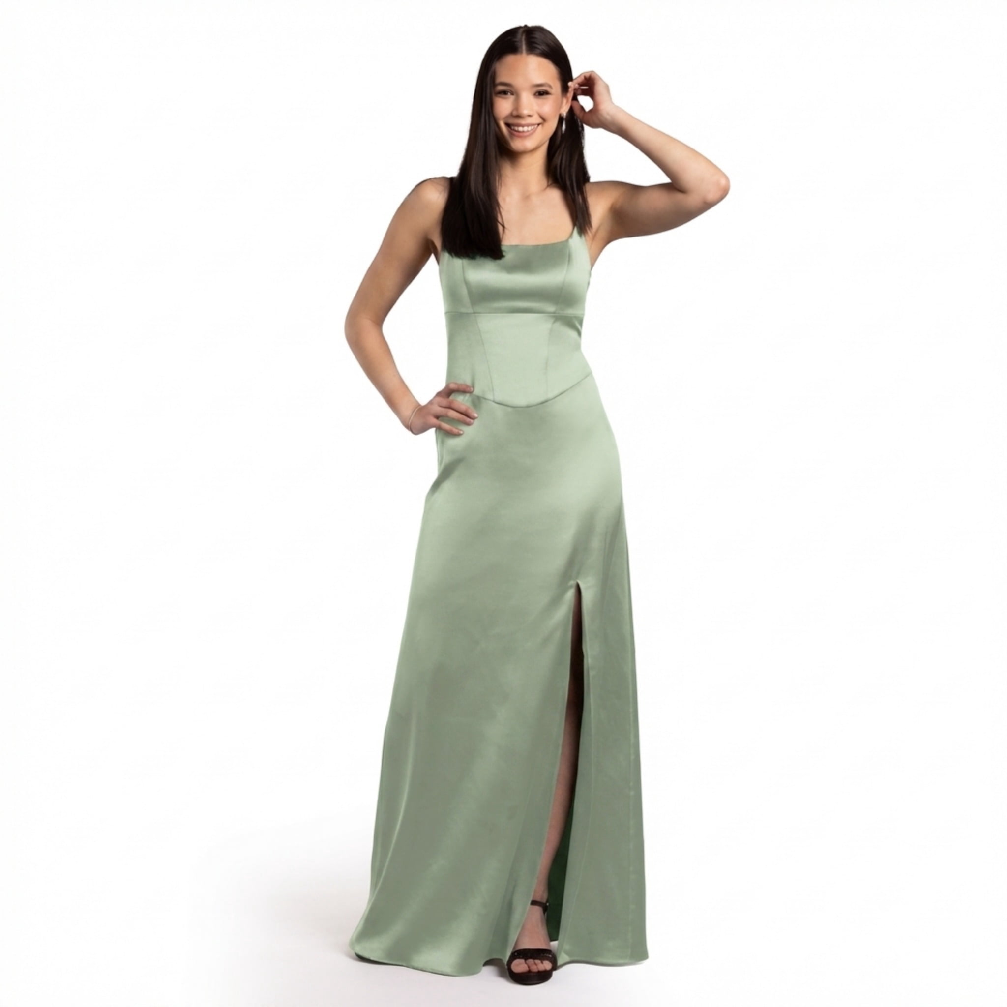 david's bridal green satin dress Bridal, The Edit by DB Studio Women's Formal Basque Waist Sheath Dress, Full Length, Stretch work_appropriate:yes