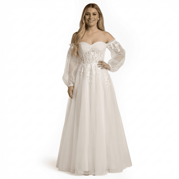 David’s Bridal, The Edit by DB Studio Women's Formal Sweetheart Ball Gown with Detachable Sleeves, Full Length, Tulle
