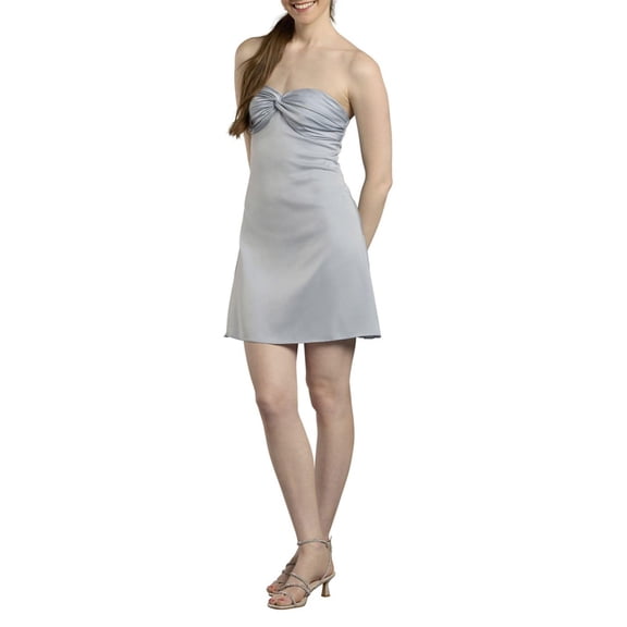 David's Bridal Women's Formal Twist Neckline Empire Waist Mini Dress, Short, Charmeuse