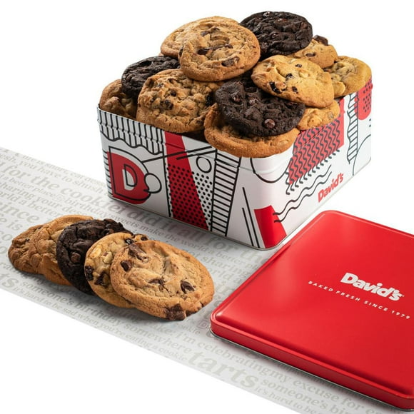 David's Cookies 1lb Assorted Flavors Fresh Baked Cookies Gift TIn- Handmade and Gourmet Cookies - Delectable and Made with Premium Ingredients - Great Gift
