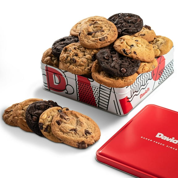 David's Cookies 1lb Assorted Flavors Fresh Baked Cookies Gift TIn- Handmade and Gourmet Cookies - Delectable and Made with Premium Ingredients - Great Gift