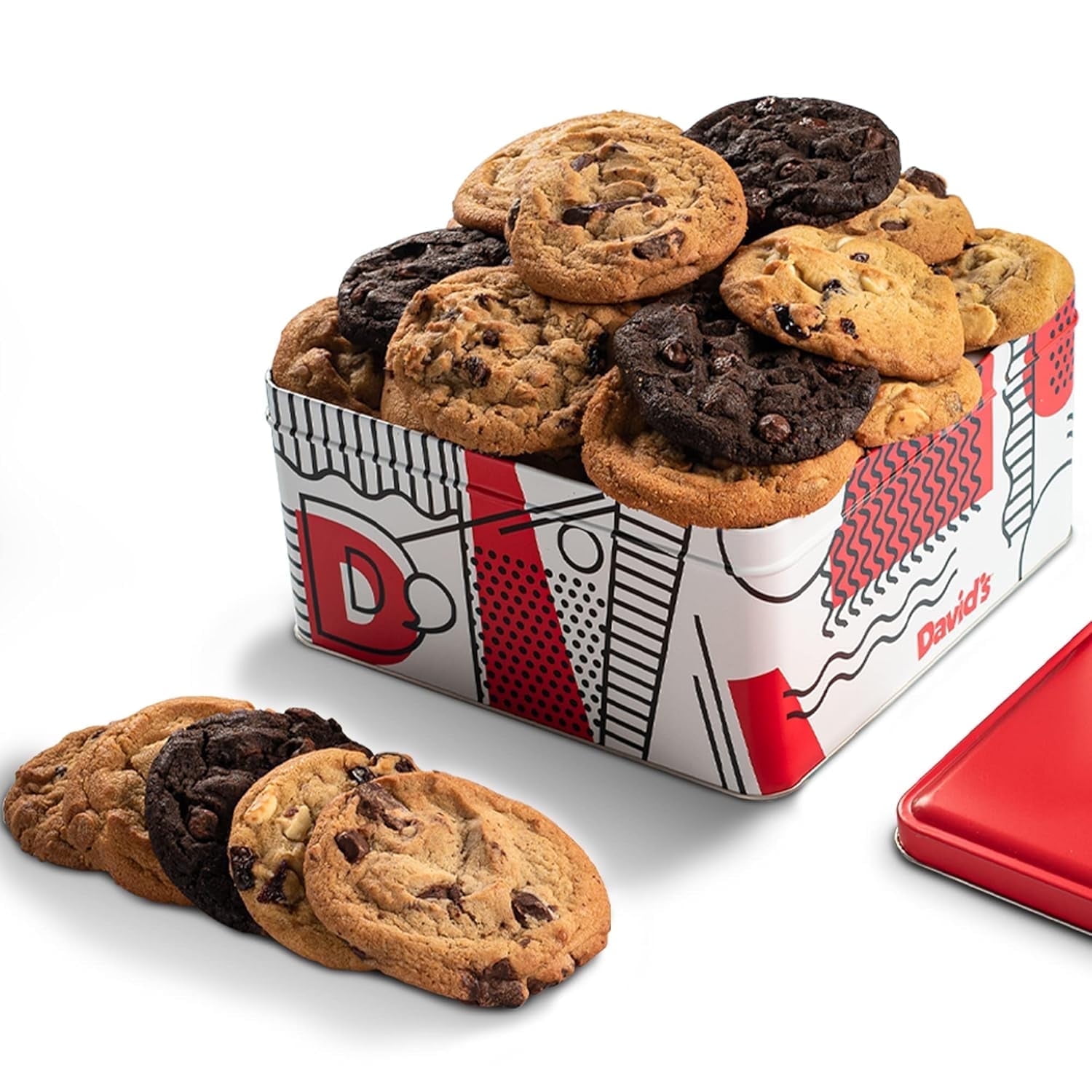 David's Cookies 2lbs Assorted Flavors Fresh Baked Cookies Gift Tin - Delectable Handmade and Gourmet Cookies - All Natural and No Added Preservatives Cookie Gift Basket - Great Gift For All Occasions