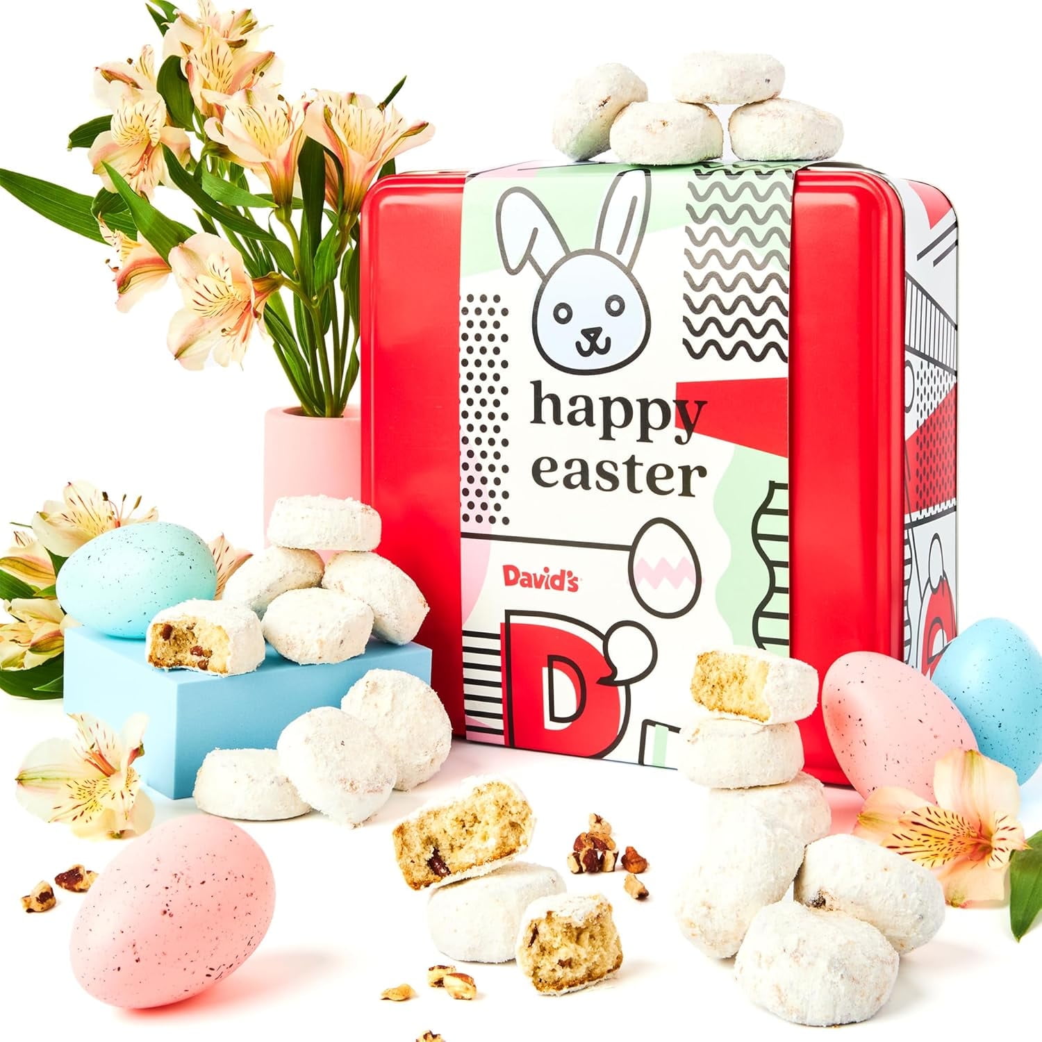 David's Cookies Pecan Meltaways Butter Cookies Gift Tin, Easter-Themed Sweet Sampler Treat, 1 lb