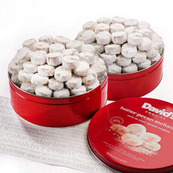 David's Cookies Butter Pecan Meltaway Cookies Gift Tin 2-Pack 32 oz