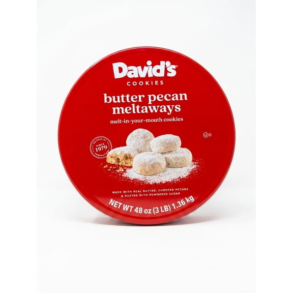 David's Cookies Butter Pecan Meltaways, Melt-In-Your-Mouth Butter Cookies with Chopped Pecans & Powdered Sugar, 48 oz (3 lb) Gift Tin