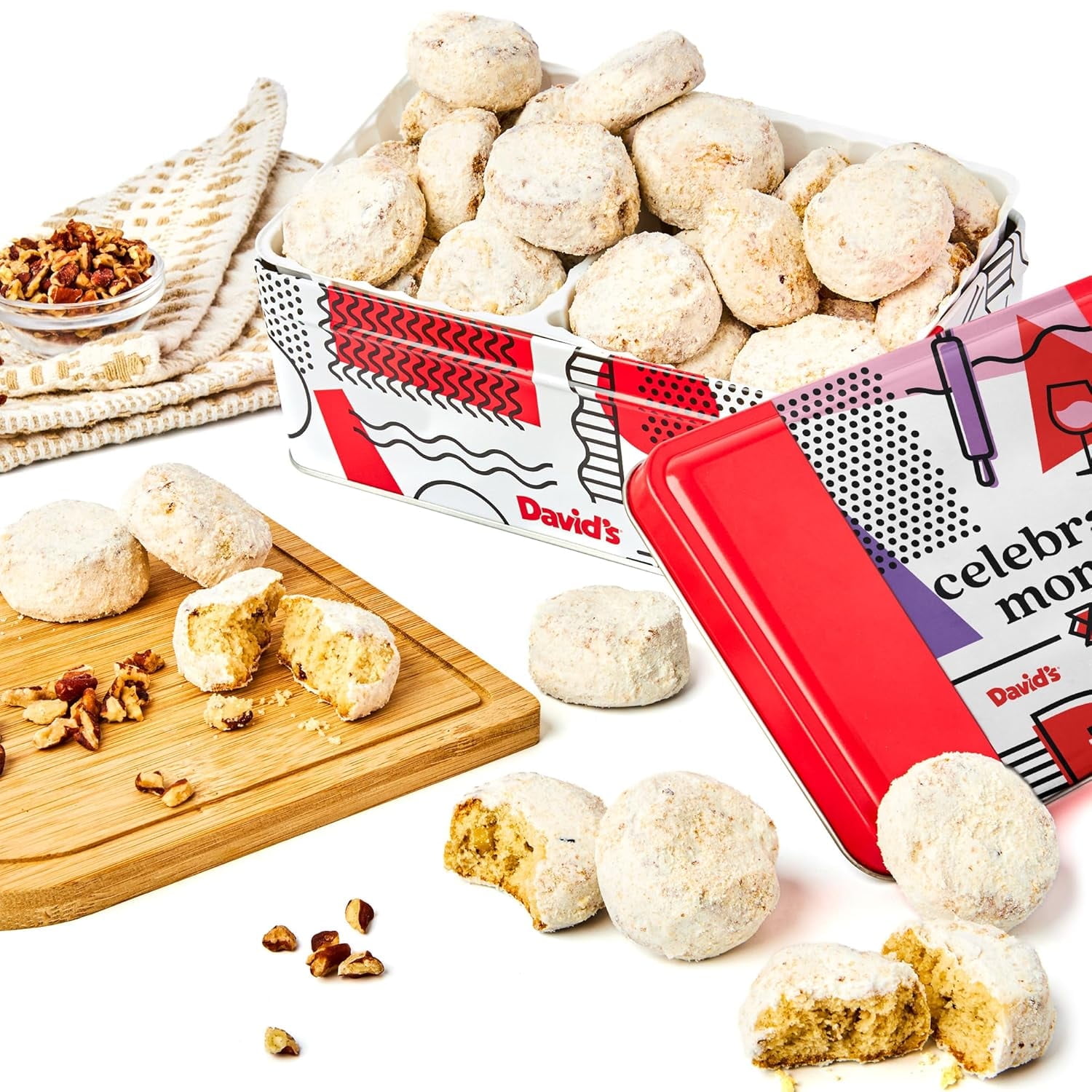 David's Cookies Pecan Meltaways Butter Cookies Gift Tin, Mother's Day Sweet Sampler Treat, 1 lb