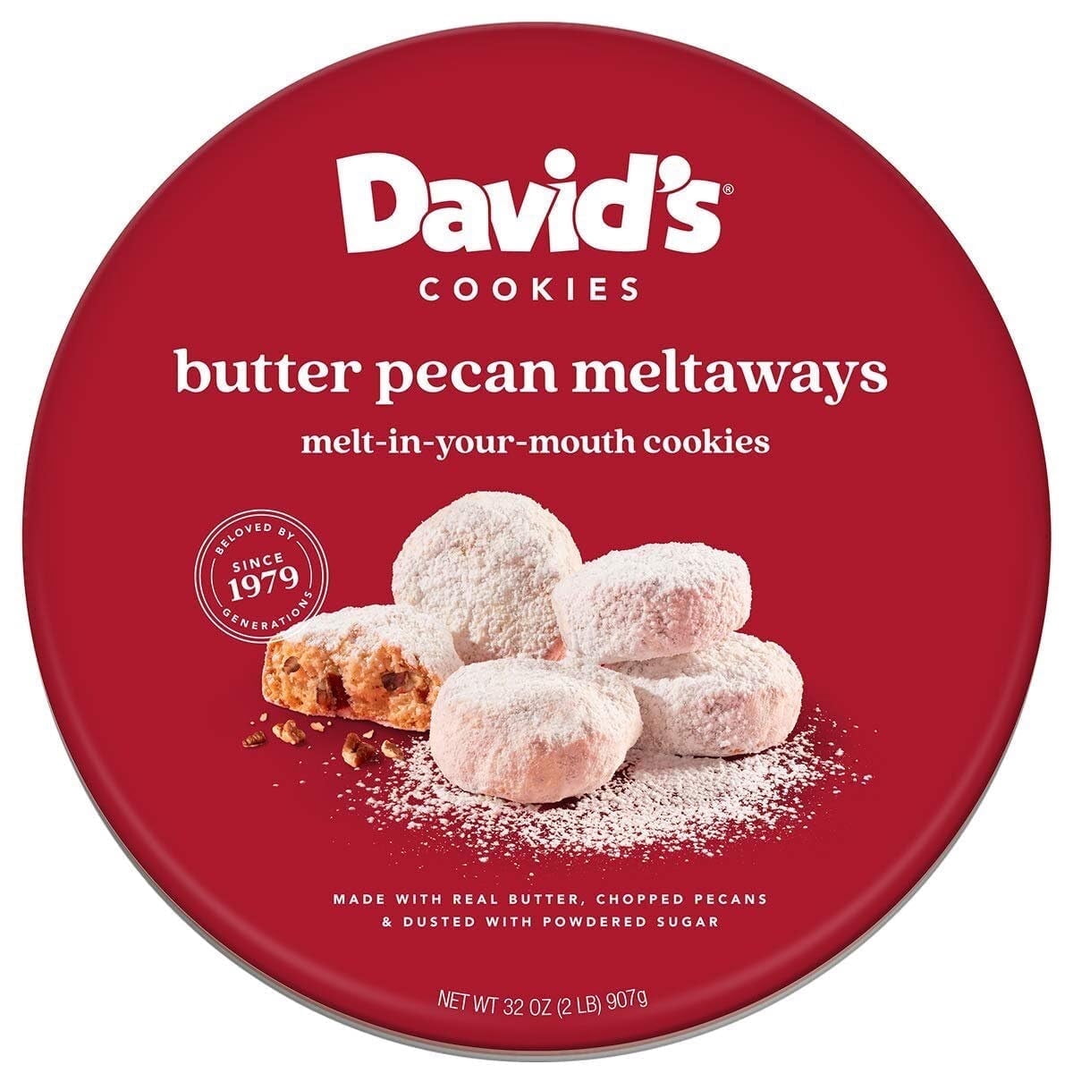 Davids Cookies Butter Pecan Meltaway Pecan Butter Cookies Meltaway Bakery Desserts in Gift Tin, 32 oz