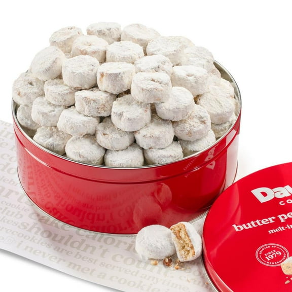 David’s Cookies Gourmet Butter Pecan Meltaway Gift Basket – 32oz Round Tin Butter Cookies with Crunchy Pecan and Powdered Sugar, Ideal Gift for Birthday Fathers Mothers Day Get Well and Other Occasion