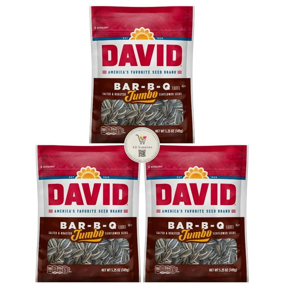 David's Salted & Roasted Jumbo Barbeque Sunflower Seeds, (Pack of 3) 5.25 oz Bags