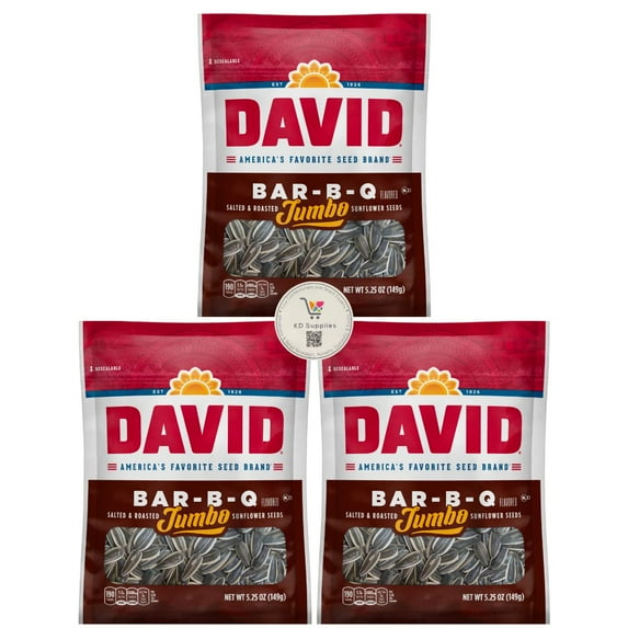 David's Salted & Roasted Jumbo Barbeque Sunflower Seeds, (Pack of 3) 5.25 oz Bags