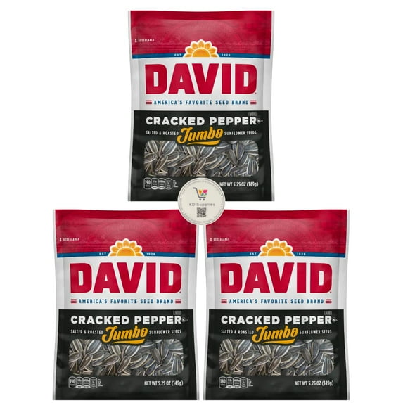 David's Salted & Roasted Jumbo Cracked Pepper Sunflower Seeds, (Pack of 3) 5.25 oz Bags