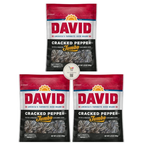 David's Salted & Roasted Sunflower Seeds, (Pack of 3) 5.25 oz Bags (Jumbo Cracked Pepper)
