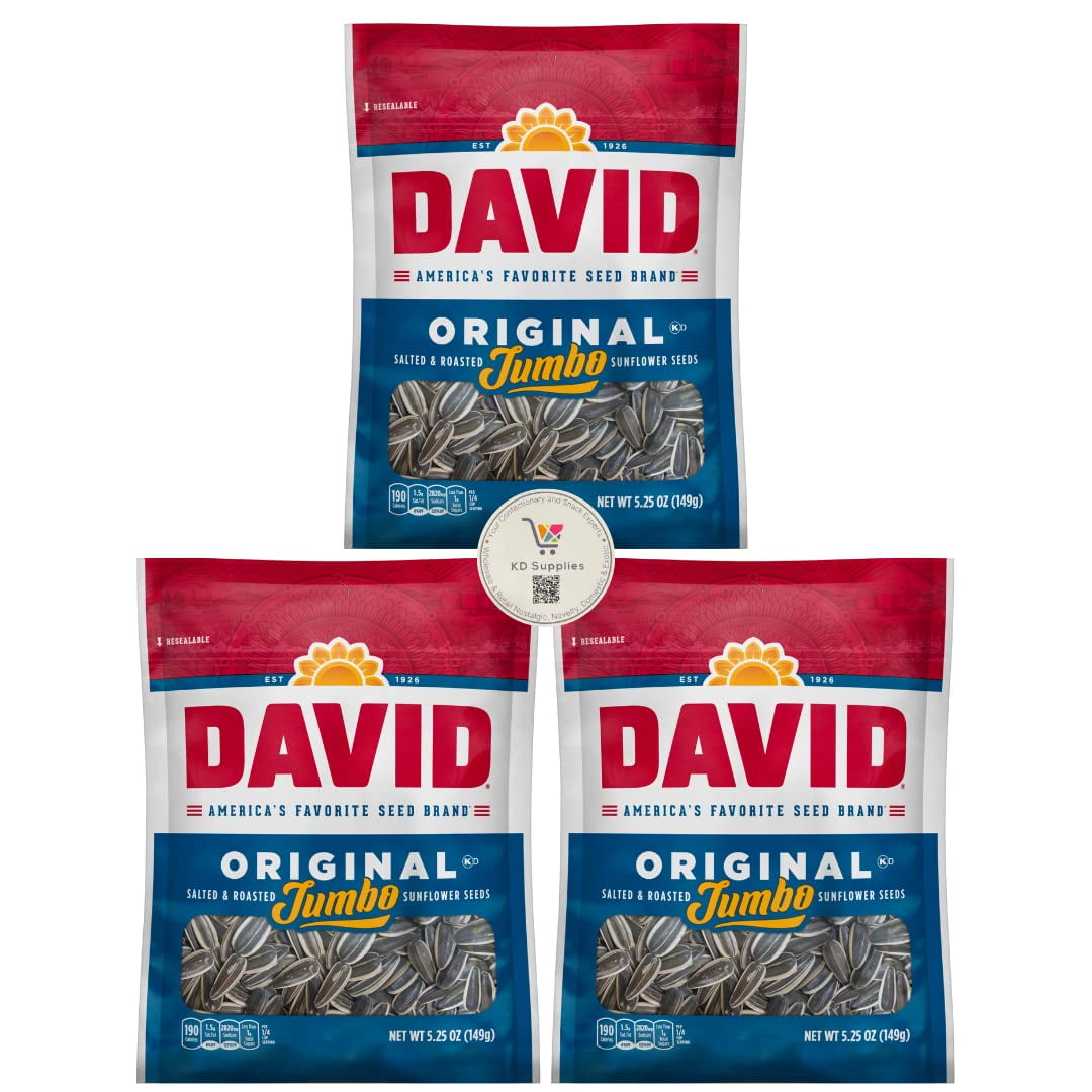 David's Salted \u0026 Roasted Sunflower Seeds, (Pack of 3) 5.25 oz Bags (Jumbo Original)
