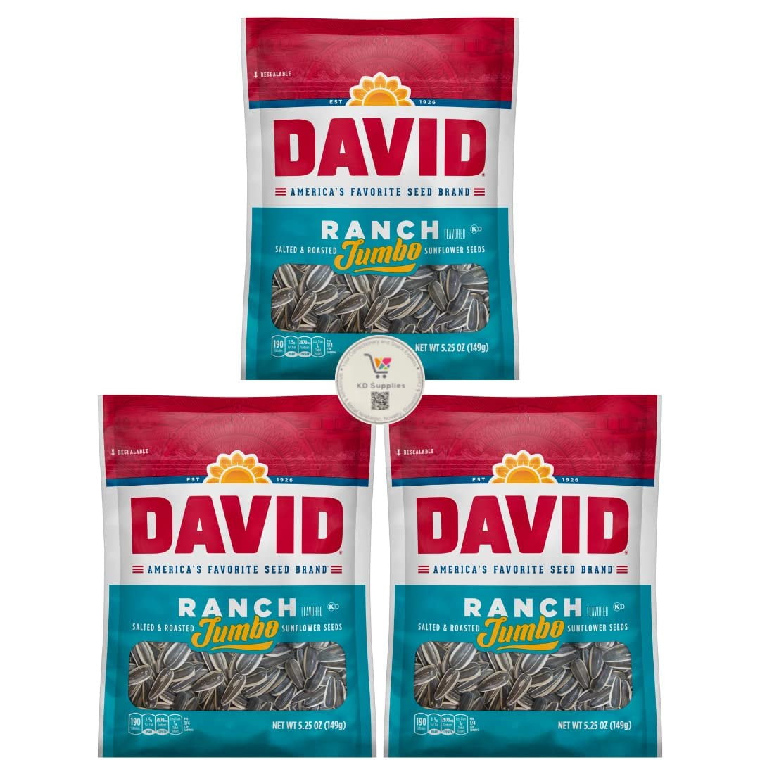 David's Salted \u0026 Roasted Sunflower Seeds, Pack of 3 5.25 oz Bags Jumbo Ranch