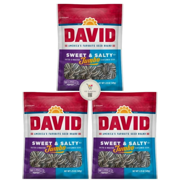 David's Salted & Roasted Sunflower Seeds, Pack of 3 5.25 oz Bags Jumbo Sweet & Salty