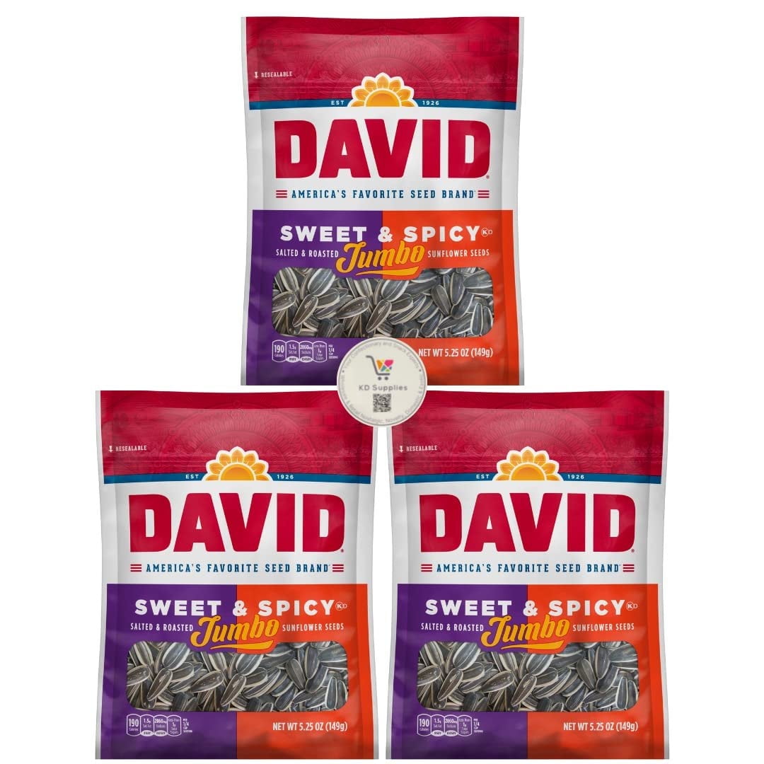 David's Salted \u0026 Roasted Sunflower Seeds, Pack of 3 5.25 oz Bags Jumbo Sweet \u0026 Spicy