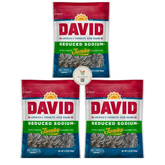 David's Salted & Roasted Sunflower Seeds, Pack of 3 5.25 oz Bags Reduced Sodium