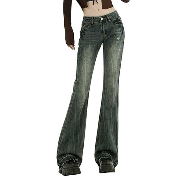DavidCloth Women Baggy Jeans Trousers With Jean Bell Bottom Pants for Women High Waist Women plus Pants E Girl Style Streetwear plusn Pants Vintage Denim Trousers Loose Straight Leisure T