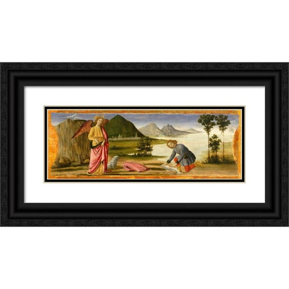 Davide Ghirlandaio 24x11 Black Ornate Framed Double Matted Museum Art Print Titled: Tobias and the Angel (ca. 1479)
