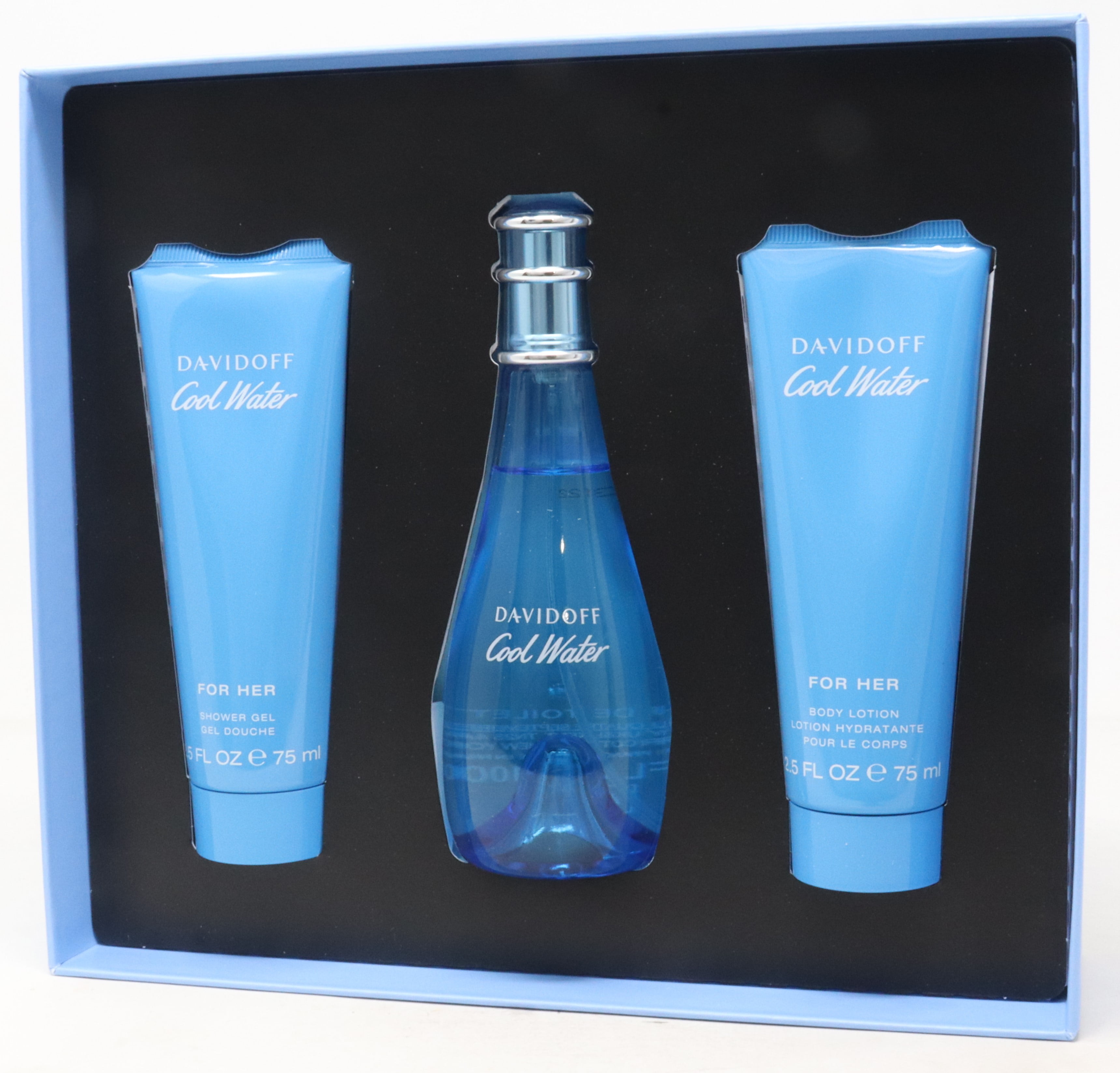 Davidoff Cool Water 3pcs Gift Set For Women 100ml Eau De Toilette Spray + 75ml Body Lotion + 75ml Shower Gel