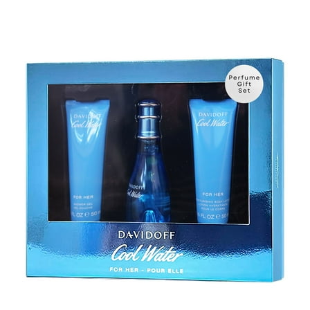 Davidoff Cool Water For Her 3 pc. Set Shower Gel, Body Lotion 1.6 oz. EDT Spray 1.7 oz