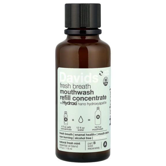 Davids Fresh Breath Mouthwash Refill Concentrate, Natural Fresh Mint, 4 fl oz (118 ml)