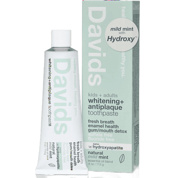 Davids Kids+Adults Whitening+Antiplaque Nano Hydroxyapatite Premium Toothpaste - Natural Mild Mint / 4 oz