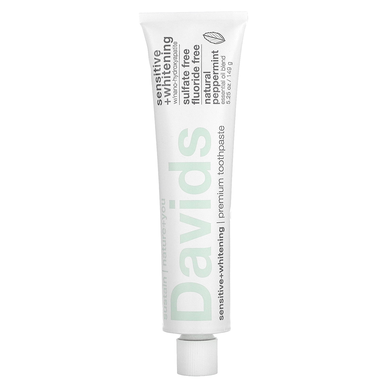 Davids Natural Toothpaste Premium Toothpaste, Sensitive + Whitening, Natural Peppermint, 5.25 oz (149 g)