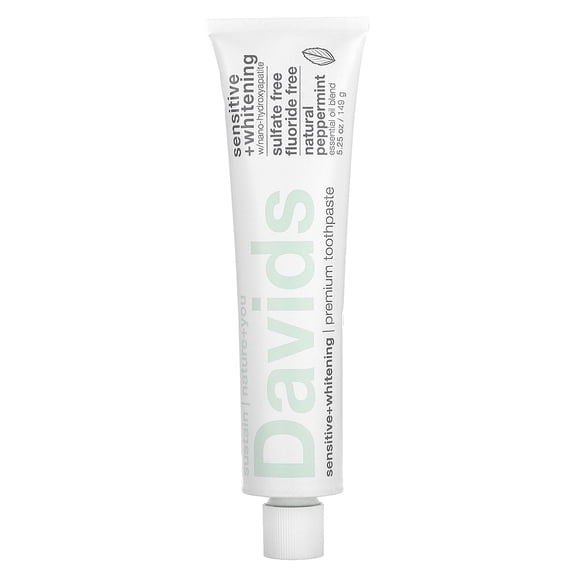 Davids Natural Toothpaste Premium Toothpaste, Sensitive + Whitening, Natural Peppermint, 5.25 oz (149 g)