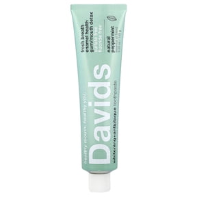 Davids Natural Toothpaste for Teeth Whitening, Peppermint, Antiplaque, Fluoride Free, SLS Free, EWG Verified, Toothpaste Squeezer Included, Recyclable Metal Tube, 5.25oz