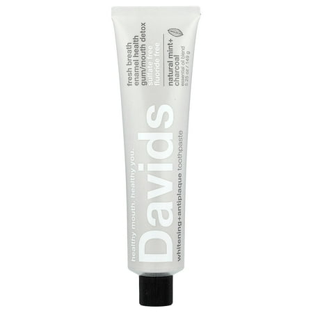Davids Whitening + Antiplaque Toothpaste, Natural Mint + Charcoal , 5.25 oz (149 g)