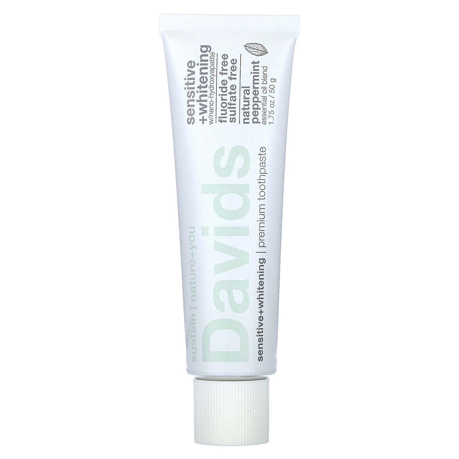 Davids Premium Toothpaste, Sensitive+Whitening w/nano-hydroxyapatite Toothpaste, Peppermint, Travel Size, 1.75 oz.
