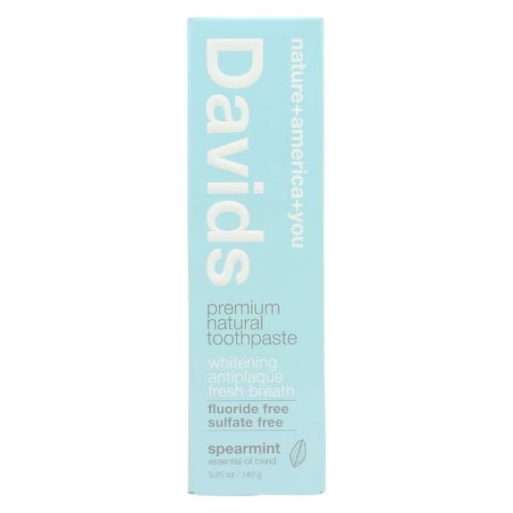 Davids Fluoride Free Whitening & Antiplaque Toothpaste, Natural Spearmint, Mouth & Gum Detox, SLS Free, EWG Verified Clean & Non-Toxic Ingredients, 5.25oz, Made in USA