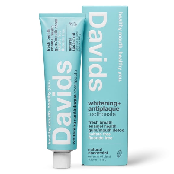 Davids Fluoride Free Whitening & Antiplaque Toothpaste, Natural Spearmint, Mouth & Gum Detox, SLS Free, EWG Verified Clean & Non-Toxic Ingredients, 5.25oz, Made in USA