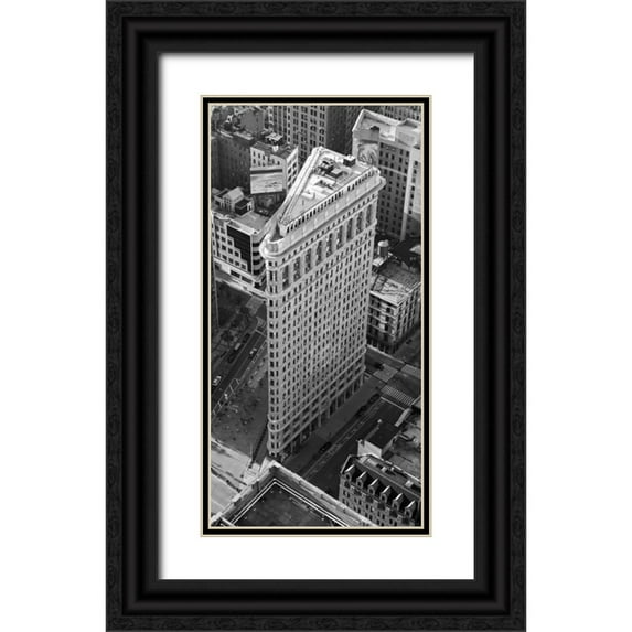 Davidson, Cameron 9x14 Black Ornate Wood Framed with Double Matting Museum Art Print Titled - Flatiron Building NYC