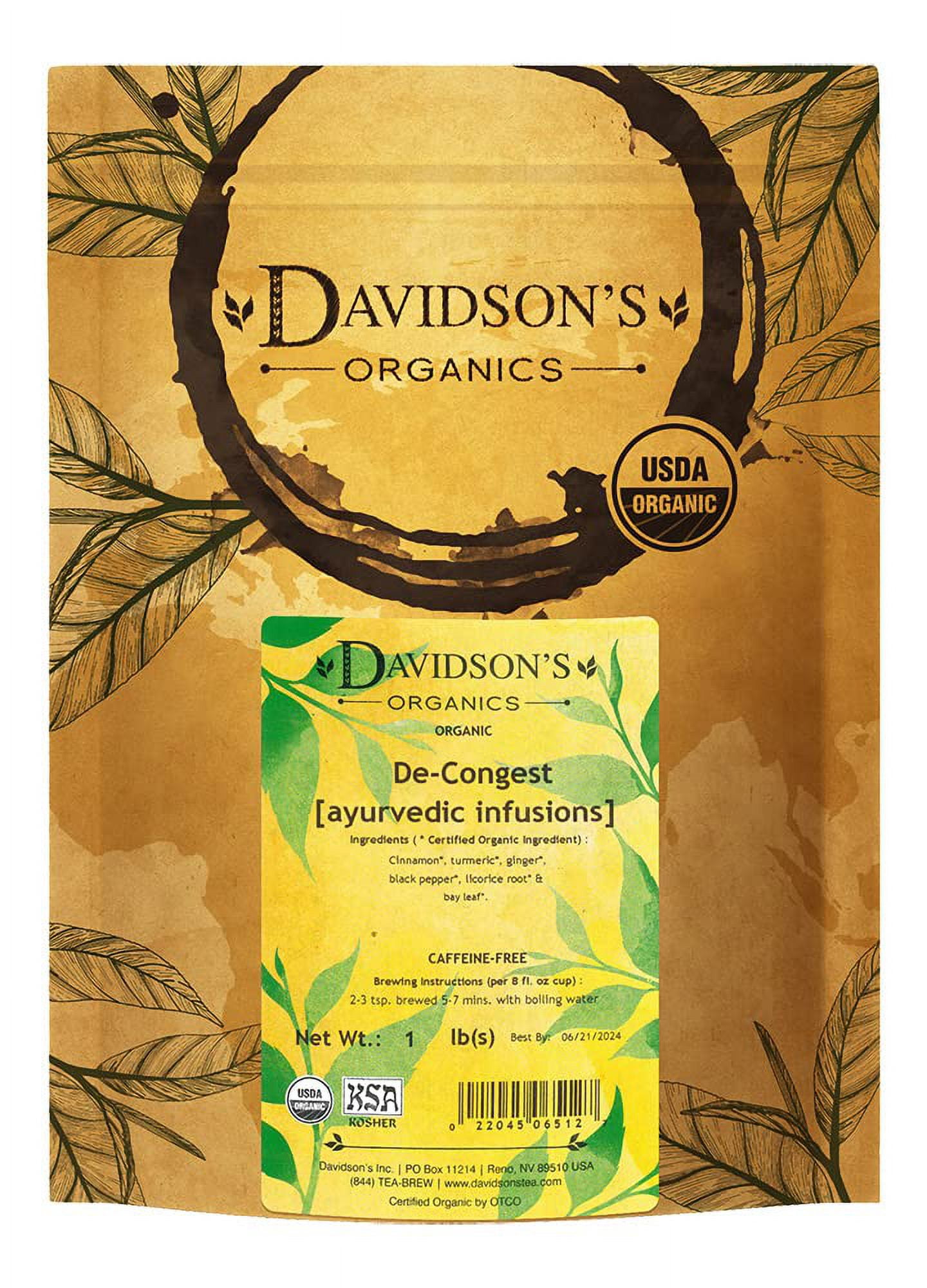 Davidson's Organics, Ayurvedic Infusions, De-Congest, Loose Leaf Tea, 16-Ounce Bag De-Congest 1 Pound (Pack of 1)