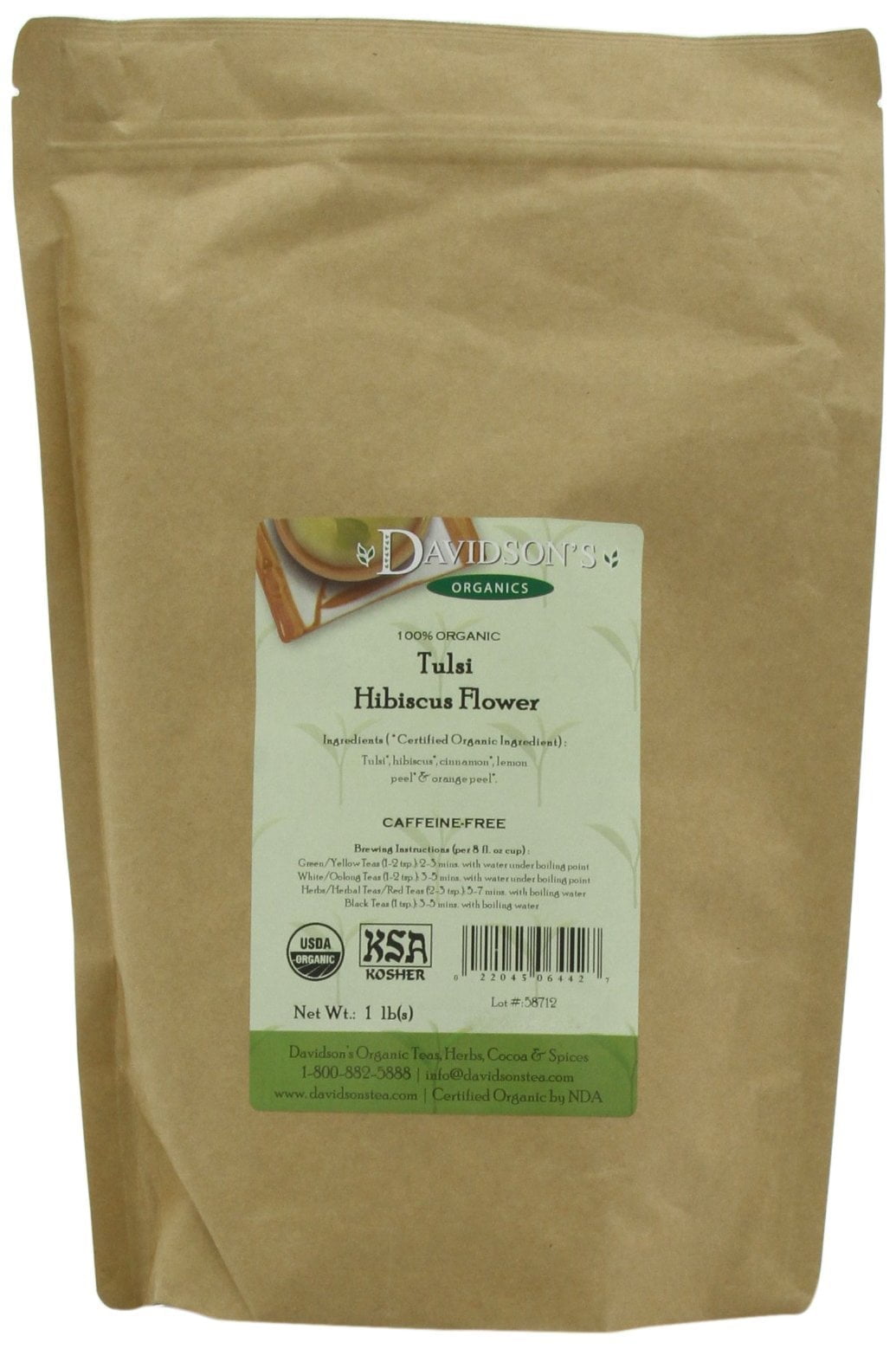 Davidson's Organics, Tulsi Hibiscus Flower, Loose Leaf Tea, 16-Ounce Bag