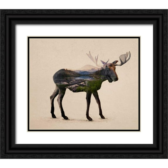 Davies Babies 23x20 Black Ornate Wood Framed with Double Matting Museum Art Print Titled - The Alaskan Bull Moose