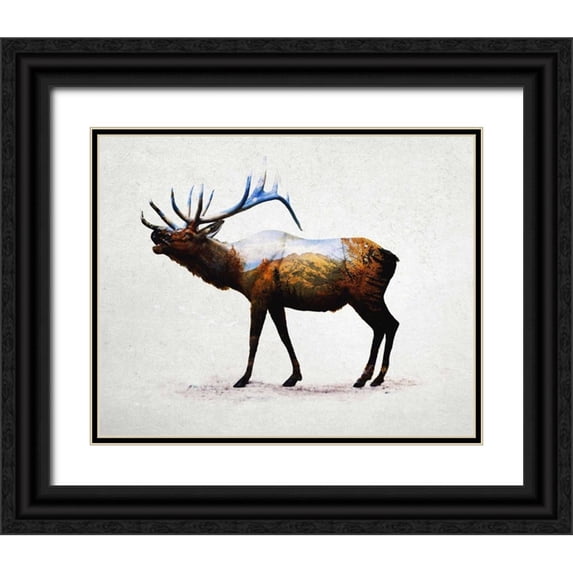 Davies Babies 24x20 Black Ornate Wood Framed with Double Matting Museum Art Print Titled - Rocky Mountain Elk