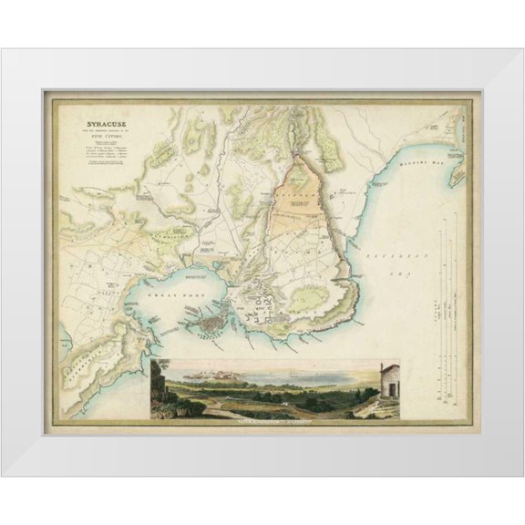 Davies, R.B. 14x12 White Modern Wood Framed Museum Art Print Titled - Map of Syracuse